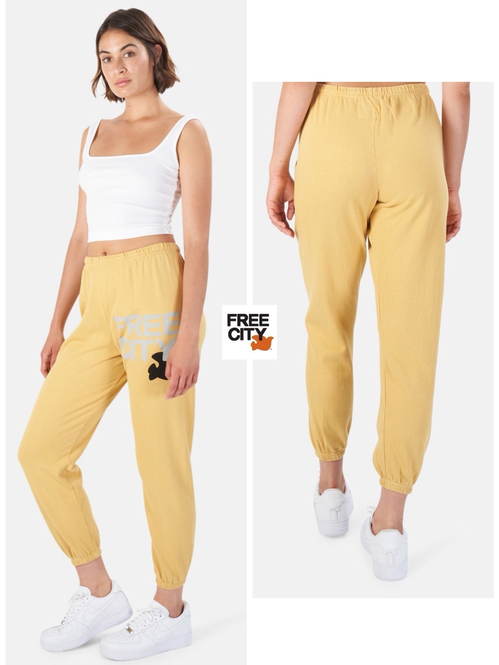 Like New - Yellow Freecity Cotton Logo Sweatpants (L & XL)